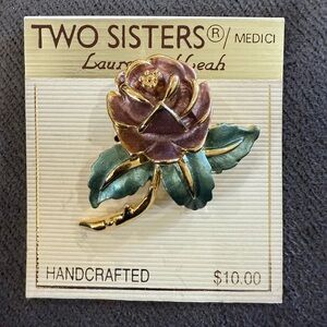 England’s Rose Gold Tone Rhinestone Enamel Brooch‎ Pin Handcrafted